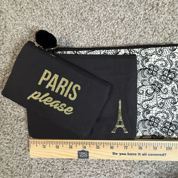 3-Pack Paris Travel Cosmetic Bag Set – “Paris Please” Black & Lace Design - Picture 4 of 9